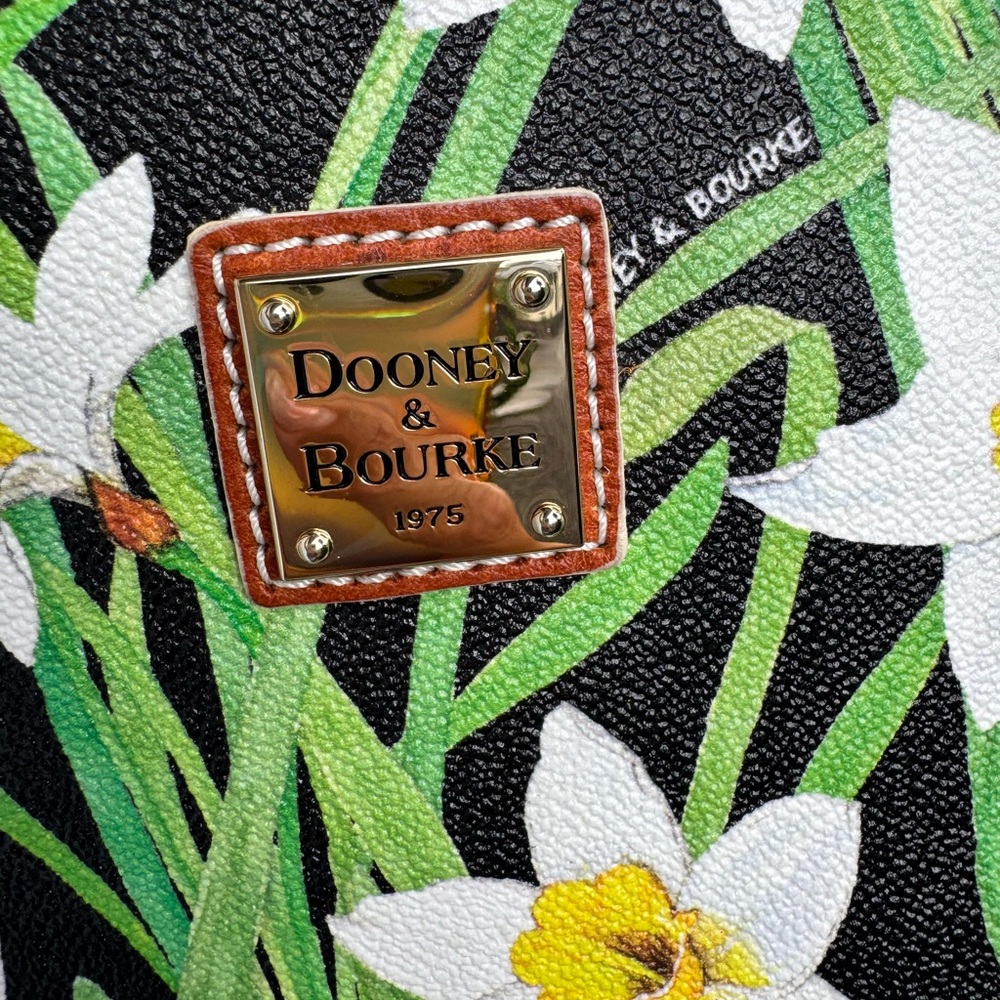 Dooney & Bourke Narcissus Floral Tote | Black Coated Canvas Leather Trim - Picture 9 of 15